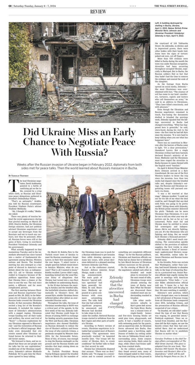 rubenbrekelmans's tweet photo. “#Oekraïne wilde een vredesdeal sluiten, maar het #VK hield dit tegen”.
Deze bewering is onzin!
Er was geen deal. #Rusland wilde totale capitulatie, tot het bij Kyiv vastliep. En de massaslachting in #Boetsja veranderde alles.
Dit @WSJ-artikel zet het precies uiteen. LEESTIP👇 https://t.co/PI8kZdTQem