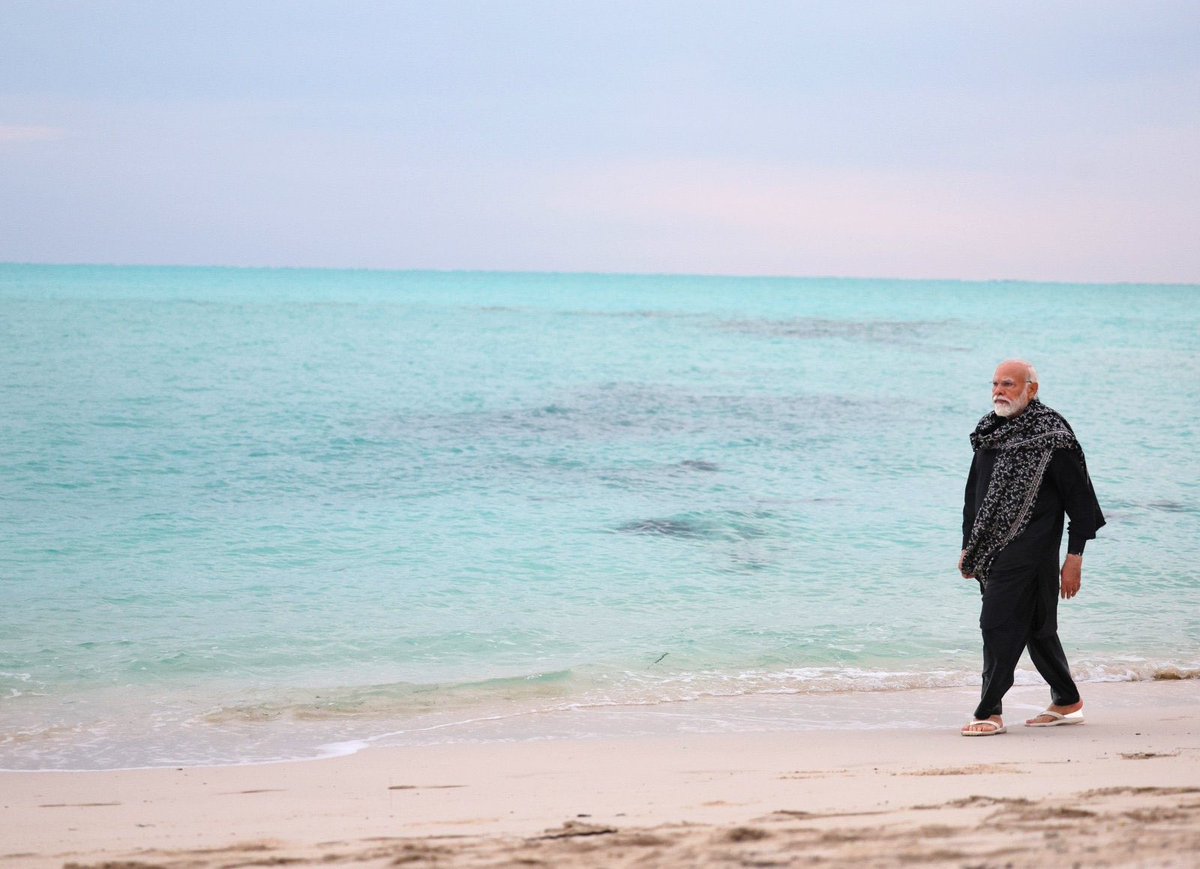 It is such a mesmerising moment seeing Honourable PM @narendramodi walking on the beaches of the transformed New #Lakshadweep as the preferred global tourist destination with all modern tourism & citizen centric city amenities. #Lakshadweep