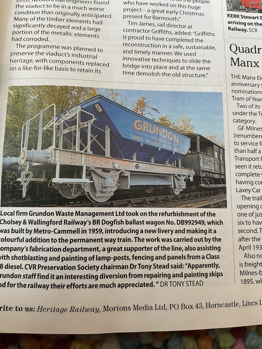 Great to see @CWRailway mentioned in last month’s @HeritageRailMag about refurb of the ballast wagon by @GrundonRecycle @HRA_UK #heritagerailways #cholsey #wallingford #cholseyandwallingfordrailway #cwrailway #oxfordshire @RailwayHeritage