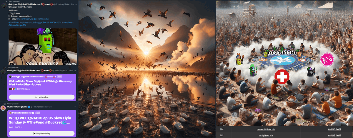 DrSaveU's tweet photo. 🦆 Ducks of a feather flock together 🫂
#Duckset at #ThePond 🔥 #Digijoint
@TheDiploquacks chill music & vibes
@donofrio_blake WakenBlake #POGCAST https://t.co/nd1ZjrFHay