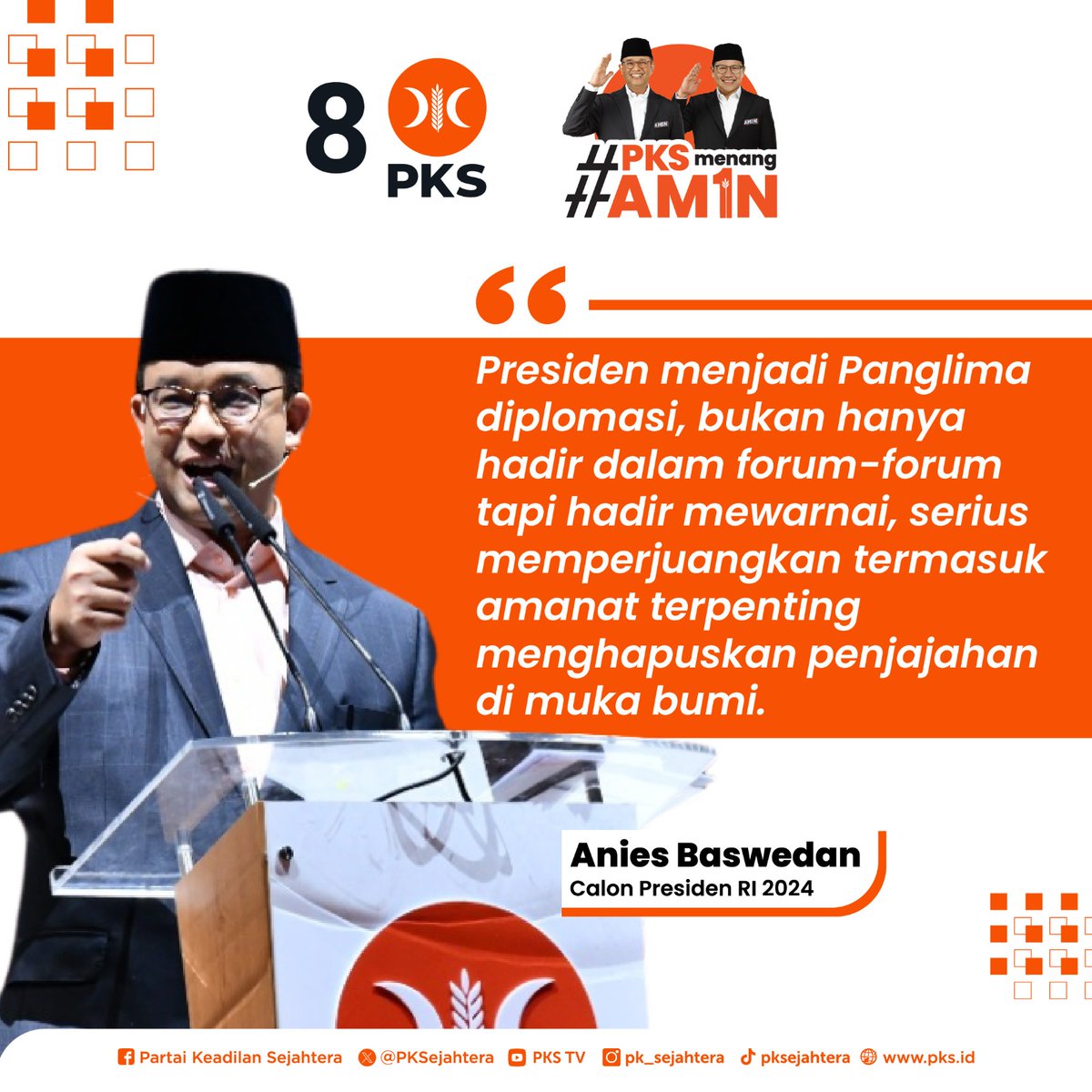 Kehadiran seorang Presiden dalam forum2 dunia menempatkan Indonesia agar menjadi bagian yang penting, maka <a href="/aniesbaswedan/">Anies Rasyid Baswedan</a> pilihan tepat!

Am1nMenang CoblosPKS