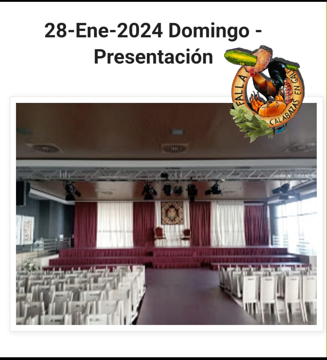 FallaCalabazas's tweet photo. PRESENTACIÓN DÍA 28 DE ENERO 11:45h

Estimados miembros de la Comisión, el día 28 de enero a las 11:45h celebraremos la Presentación de nuestras Falleras Mayores y Corts d´Honor en la siguiente localización: 

Restaurante La Ferradura Av. Mare Nostrum, 42 46120 Alboraia https://t.co/l7nFRYqYAm