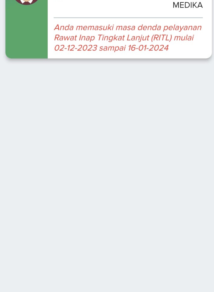 Halo admin <a href="/BPJSKesehatanRI/">BPJS Kesehatan RI</a> . Mau nanya perihal data peserta. Pas di cek di mobile jkn, kenapa ada notifikasi sbb ya? Sementara yg punya jkn ini tidak pernah rawat inap di rentang waktu tsb. Juga ybs tidak memiliki tagihan yg blm dibayar.