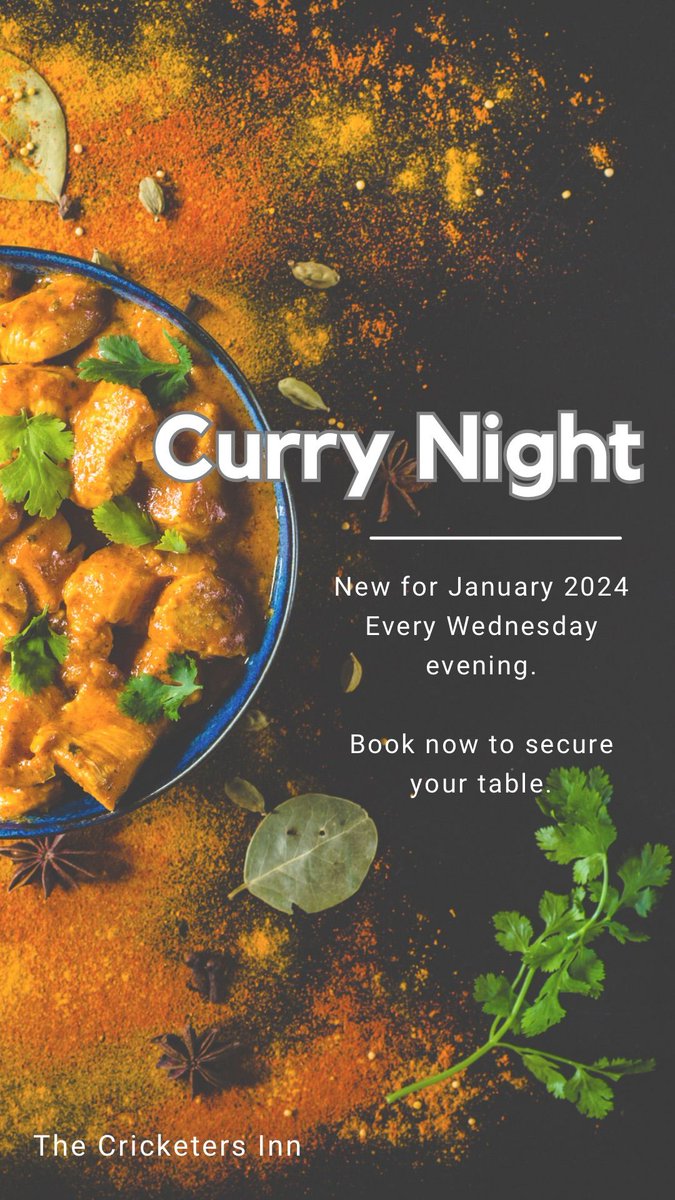 Our first Wednesday curry night starts at 18H00 on the 10 January 24 at £ 16.95 per person. Dan has made an amazing menu for the first night. See you then