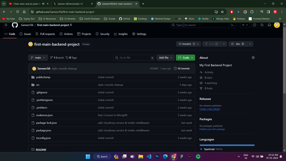 Sameerjs6's tweet image. Update on Backend Learning Journey: Learned Express routing, connected MongoDB, sorted data modeling, nailed file uploads with Multer, integrated Cloudinary. Tough times with TypeScript, but making progress! 💻
Will try to update weekly....
#BackendLearning #LearnInPublic