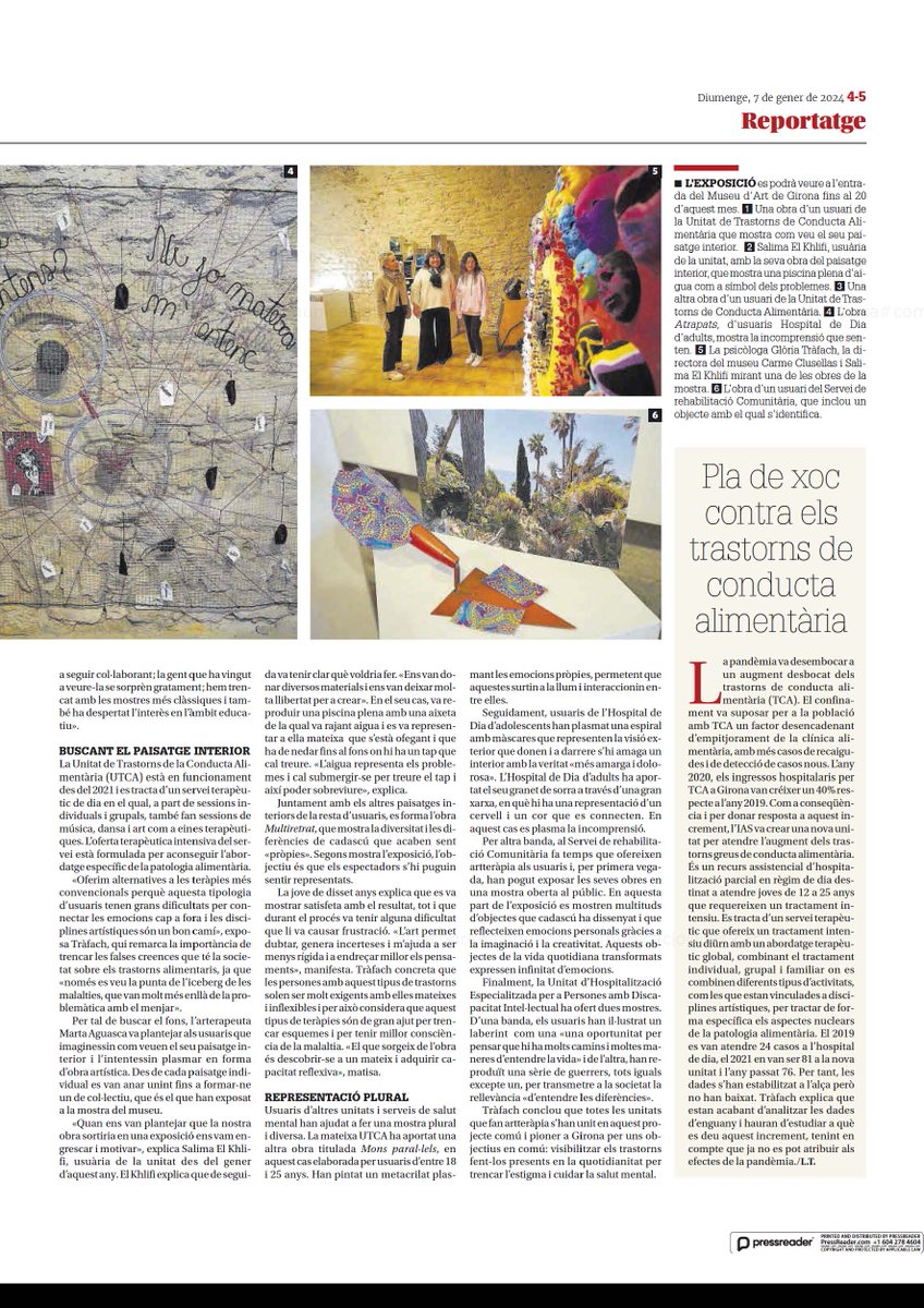 Encara sou a temps d'anar a veure l'exposició "Diàlegs amb l'Art", al <a href="/MuseuArtGirona/">Museu d'Art de Girona (md'A)</a>, una iniciativa de diferents serveis de #SalutMental de l'#IASGirona, de la qual en parla avui la periodista <a href="/TeixidorLaura/">Laura Teixidor</a> al dominical <a href="/DiarideGirona/">Diari de Girona</a>. Moltes gràcies per divulgar el projecte!