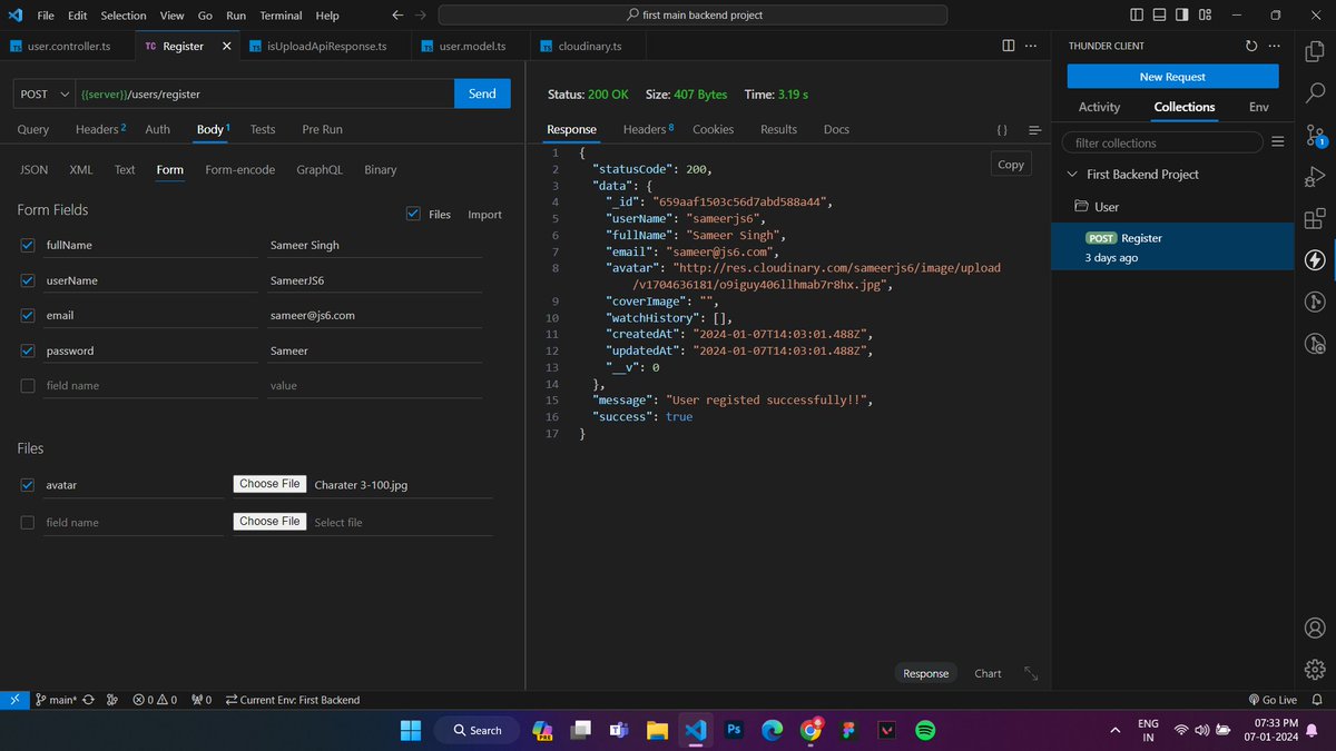 Sameerjs6's tweet image. Update on Backend Learning Journey: Learned Express routing, connected MongoDB, sorted data modeling, nailed file uploads with Multer, integrated Cloudinary. Tough times with TypeScript, but making progress! 💻
Will try to update weekly....
#BackendLearning #LearnInPublic