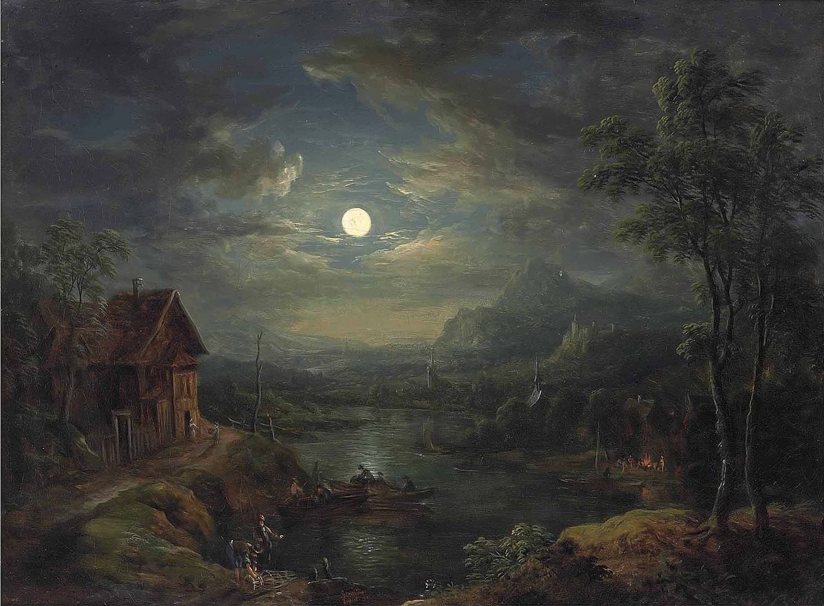 WilhelmGustloff's tweet image. Christian Georg Schütz d.Ä.
 Eine mondbeschienene Flusslandschaft 
1765