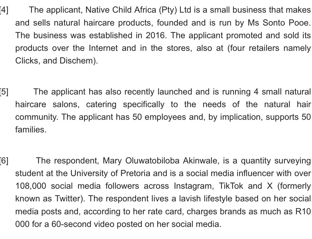 Defamation: Native Child Africa v Mary Oluwatobiloba Akinwale. This case serves as a reminder to social media influencers/brand ambassadors to read and understand the terms of their contracts and the legal consequences thereof. 

A student and social media influencer)with over