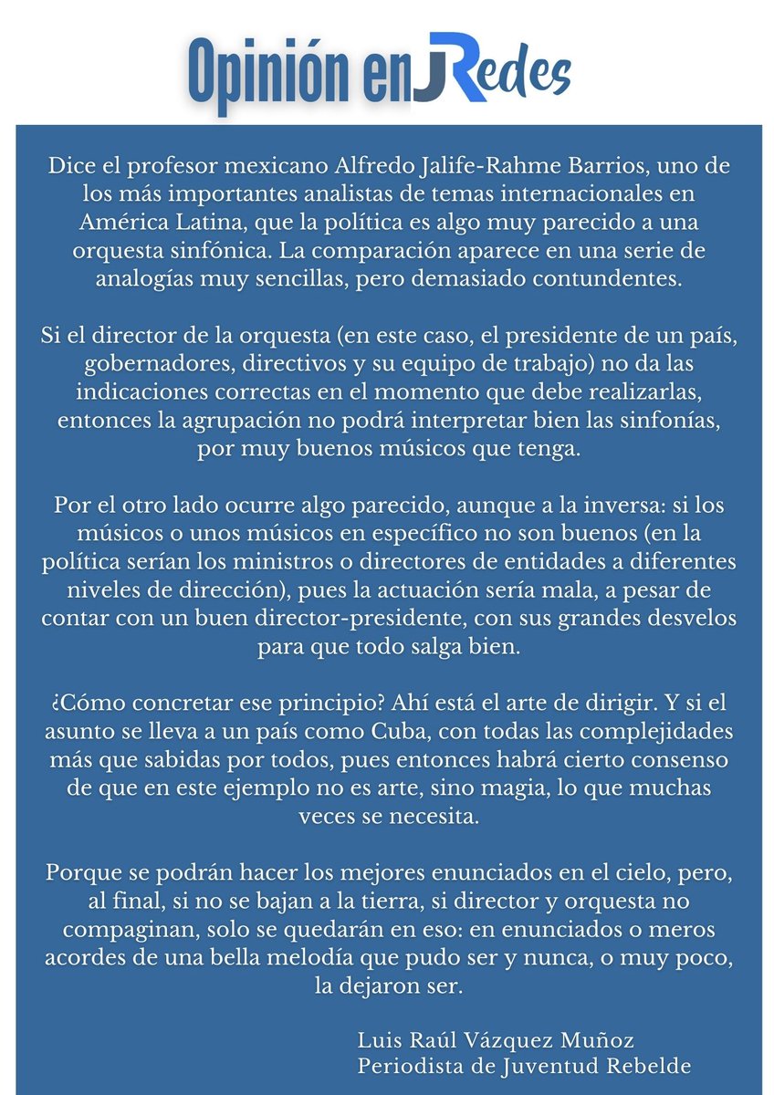 Port3 Network 🛫 Summiting the $BTC Ecosystem (@port3network___) on Twitter photo En #OPINIÓN de <a href="/JuventudRebelde/">JuventudRebelde</a> este domingo 7 de enero de 2024, nuestro corresponsal <a href="/luisuhjrebelde/">Luis Raúl Vázquez Muñoz 🇨🇺</a> propone reflexionar sobre el arte de dirigir, consensos necesarios y la urgencia que este tema tiene para #Cuba en estos tiempos.
#EstaEsLaRevolucion
juventudrebelde.cu/opinion/2024-0… En #OPINIÓN de <a href="/JuventudRebelde/">JuventudRebelde</a> este domingo 7 de enero de 2024, nuestro corresponsal <a href="/luisuhjrebelde/">Luis Raúl Vázquez Muñoz 🇨🇺</a> propone reflexionar sobre el arte de dirigir, consensos necesarios y la urgencia que este tema tiene para #Cuba en estos tiempos.
#EstaEsLaRevolucion
juventudrebelde.cu/opinion/2024-0…