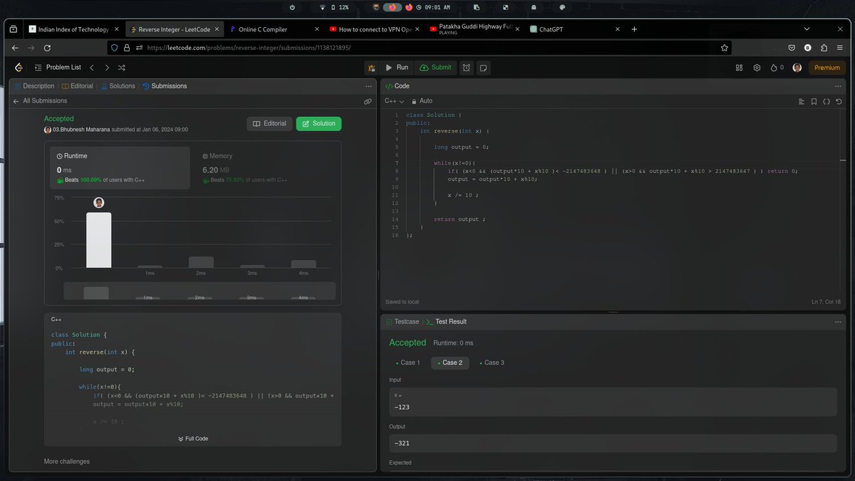 5Maharana's tweet image. 🚀 Day 2 of #100DaysOfDSA in C++ unlocked! 🌟 Just cracked the "Reverse Integer" problem, used the same logic as the Day 1 . 🧙♂️💻 Excited for the challenges ahead! 🔍✨ #CodingJourney #AlgorithmMagic #CPPChallenge #DataStructures #Day2Success