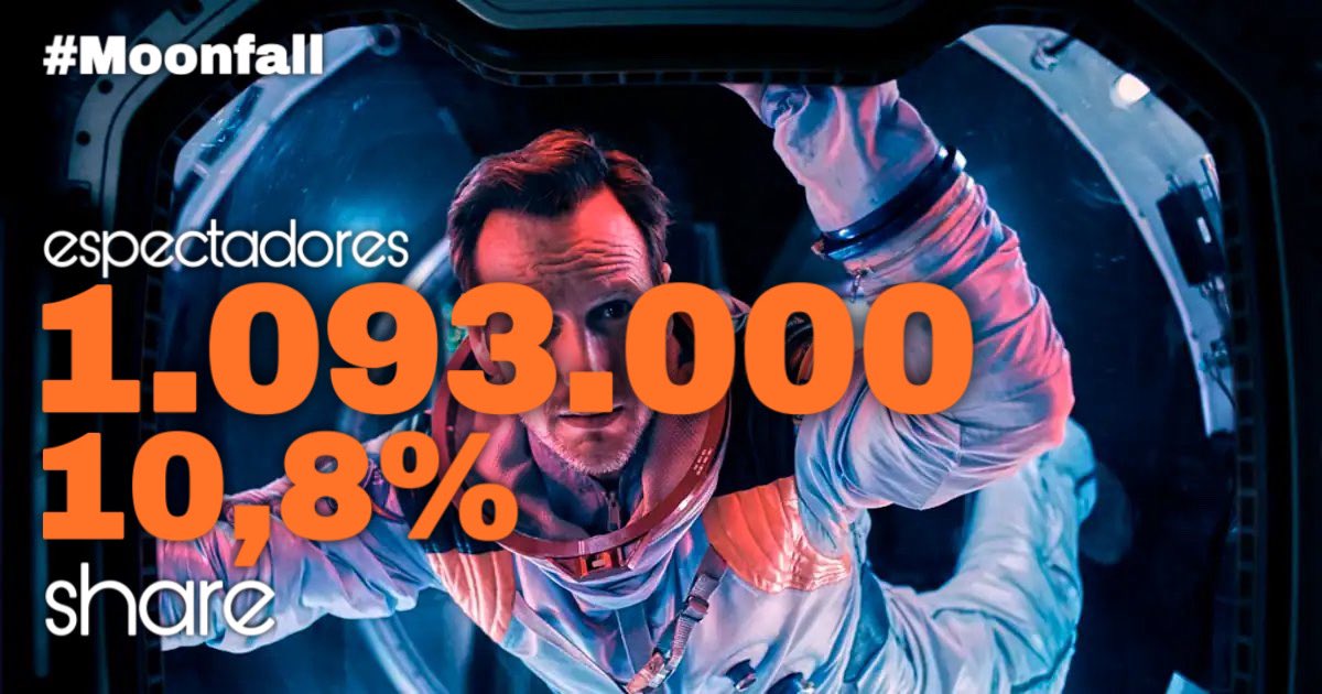 MasQTele's tweet image. El ESTRENO de #Moonfall DESTACA en #ElPeliculón de @antena3com LIDERANDO LA NOCHE DEL VIERNES ante 1.093.000 espectadores (10,8% de share)