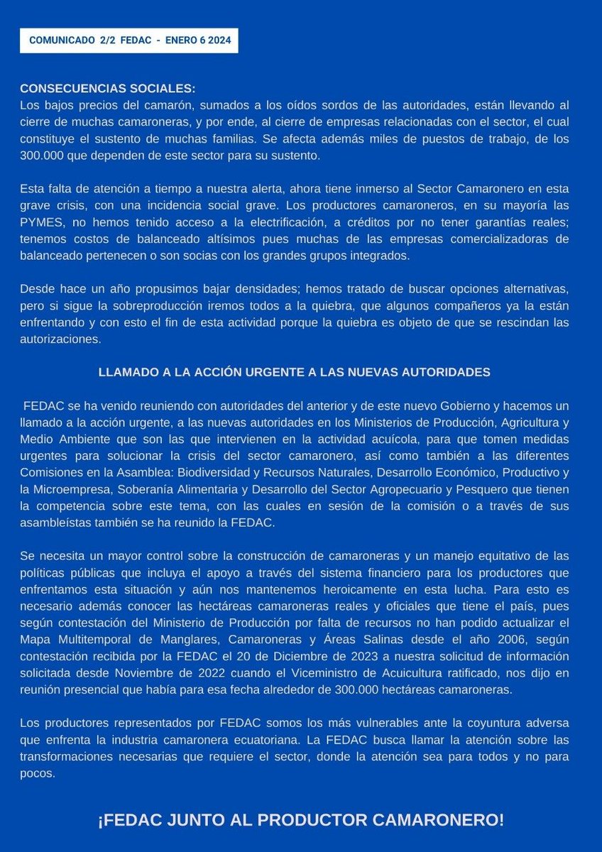 <a href="/oswincm/">Oswin Crespo Mera</a> <a href="/Danilo_Rengifo/">Danilo Rengifo</a> <a href="/RichardB89/">Richard Briceno</a> <a href="/alcafiorense/">Vinicio Carpio</a> <a href="/DanielNoboaOk/">Daniel Noboa Azin</a>  @sonsoles89 <a href="/Produccion_Ecu/">Ministerio de Producción</a> <a href="/AgriculturaEc/">Agricultura, Ganadería y Pesca Ecuador 🇪🇨</a> <a href="/Ambiente_Ec/">ambiente_ec</a> <a href="/jamintonecuador/">Jaminton Intriago</a> <a href="/bbcmundo/">BBC News Mundo</a> <a href="/undercur/">Undercurrent News</a> <a href="/PanoramAcuicola/">Panorama Acuícola Magazine</a> <a href="/axlvt86/">axel vedani</a> <a href="/AndreGonzalezNa/">AndreaGonzalezNader</a>  <a href="/CarlosVerareal/">Carlos Vera</a> <a href="/VitoMunozU1/">VitoMuñozU</a> <a href="/EcuavisaInforma/">Ecuavisa Noticias</a> <a href="/eluniversocom/">El Universo</a> <a href="/ElssieSantos/">ELSSIE SANTOS</a>