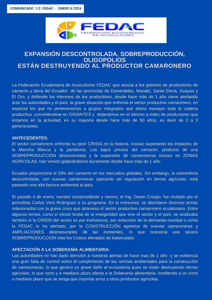 fedac_ec's tweet photo. @oswincm @Danilo_Rengifo @RichardB89 @alcafiorense @DanielNoboaOk  @sonsoles89 @Produccion_Ecu @AgriculturaEc @Ambiente_Ec @jamintonecuador @bbcmundo @undercur @PanoramAcuicola @axlvt86 @AndreGonzalezNa  @CarlosVerareal @VitoMunozU1 @EcuavisaInforma @eluniversocom @ElssieSantos https://t.co/qNjB0E4YWK