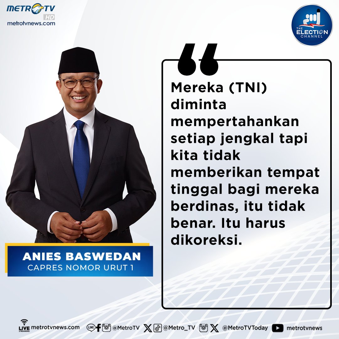 Anies Baswedan menyebutkan jika ia diberikan tugas, ia akan menaikkan gaji TNI setiap tahun agar mereka tidak perlu ngekos atau sewa. Karena menurutnya, TNI layak diberikan tempat tinggal untuk berdinas.

#debatketigacapres #debatcapres #debatcaprescawapres2024 #pemilu2024