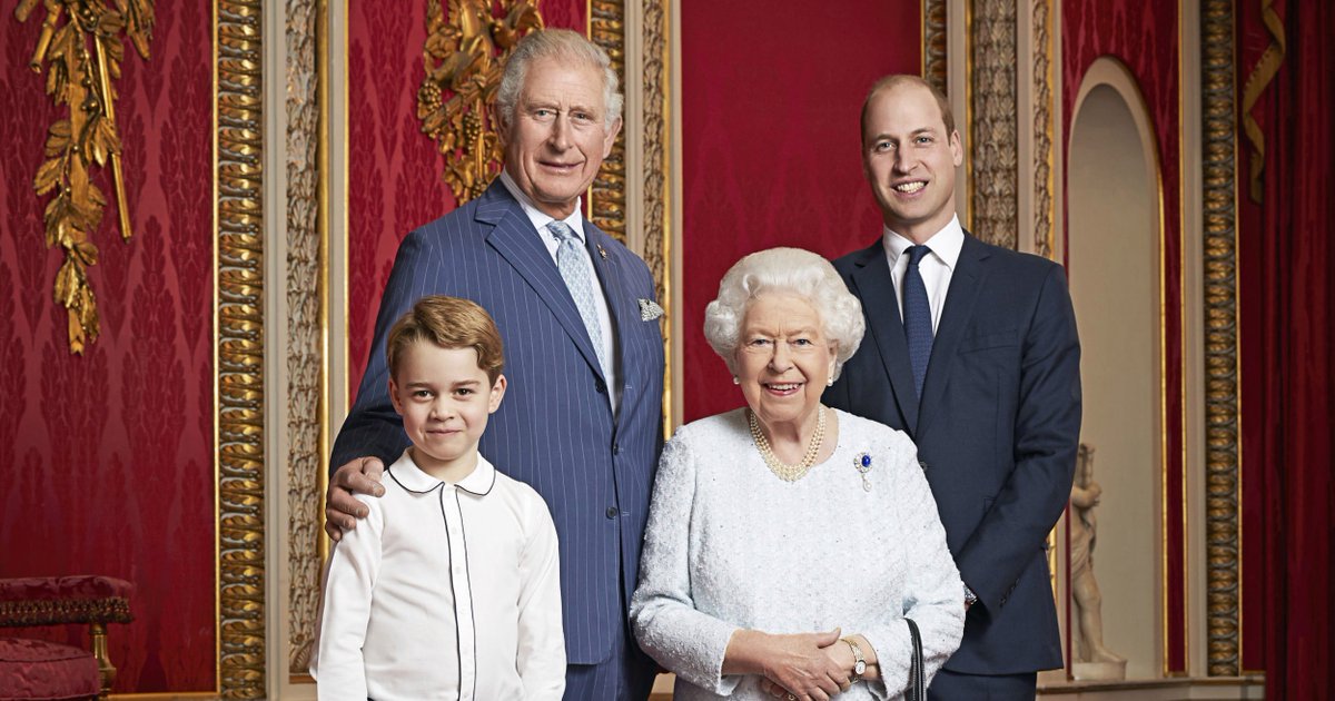 In 2020 to mark the start of a new decade, a new photo was released of Queen Elizabeth II & her heirs - Prince Charles, Prince William & Prince George. The photo was taken in the throne room of Buckingham Palace. #cdnpoli #cdncrown