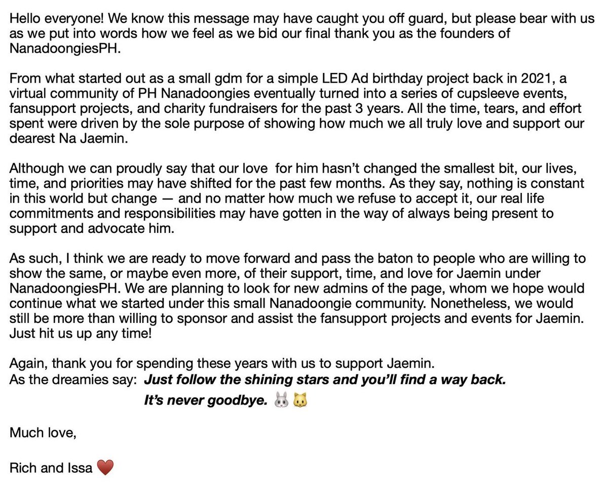 NanadoongiesPH's tweet photo. This is Rich and Issa from NanadoongiesPH, signing off 💖

PS: we are looking for new admins to continue what we’ve started 🙏🏻 https://t.co/jrnnCmWE0f