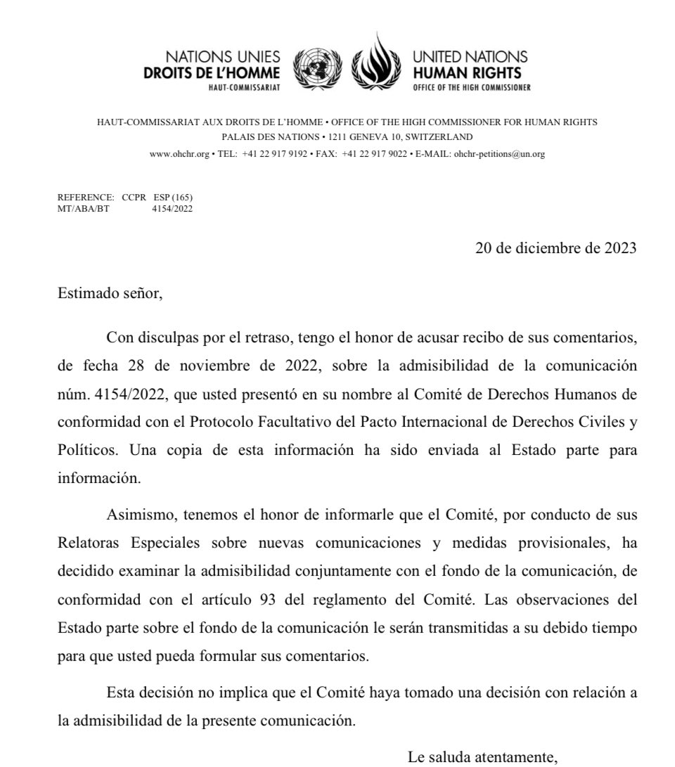 josepcosta's tweet photo. Doncs Espanya haurà de contestar la meua demanda davant el Comitè de Drets Humans de l’ONU pel segrest del Parlament.
Les relatores han tombat la petició espanyola de declarar inadmissible el cas sense estudiar-lo.
En aquest cas no els salvarà cap amnistia. Seguim! https://t.co/F9rjyJy1Lt