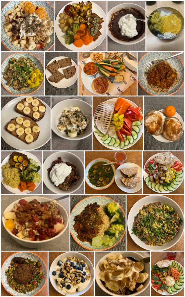 JoFreeRangePlay's tweet photo. My first 7 days of @Veganaury 2024 meals. This year I’m focussing on #WFPB #UPFfree & Dr Greger’s #DailyDozen Looks like art 💚🌱 https://t.co/6fwpvybeyx