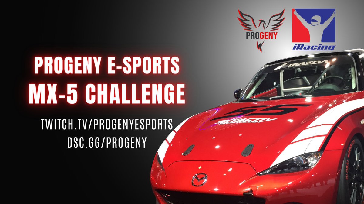 Progeny e-Sports MX-5 Challenge Live from 8:30pm GMT over on twitch.tv/progenyesports.

Race 1 at Lime Rock.

Come along and check it out.