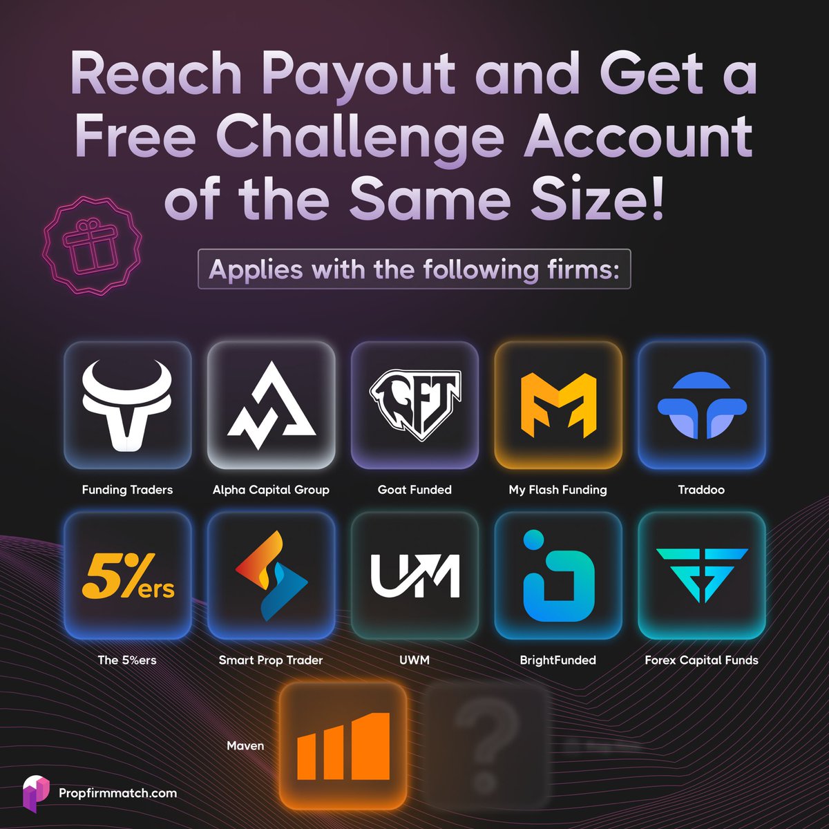 Next up: @Maventrading 16% off + free account if reaching payout Code MATCH ✅