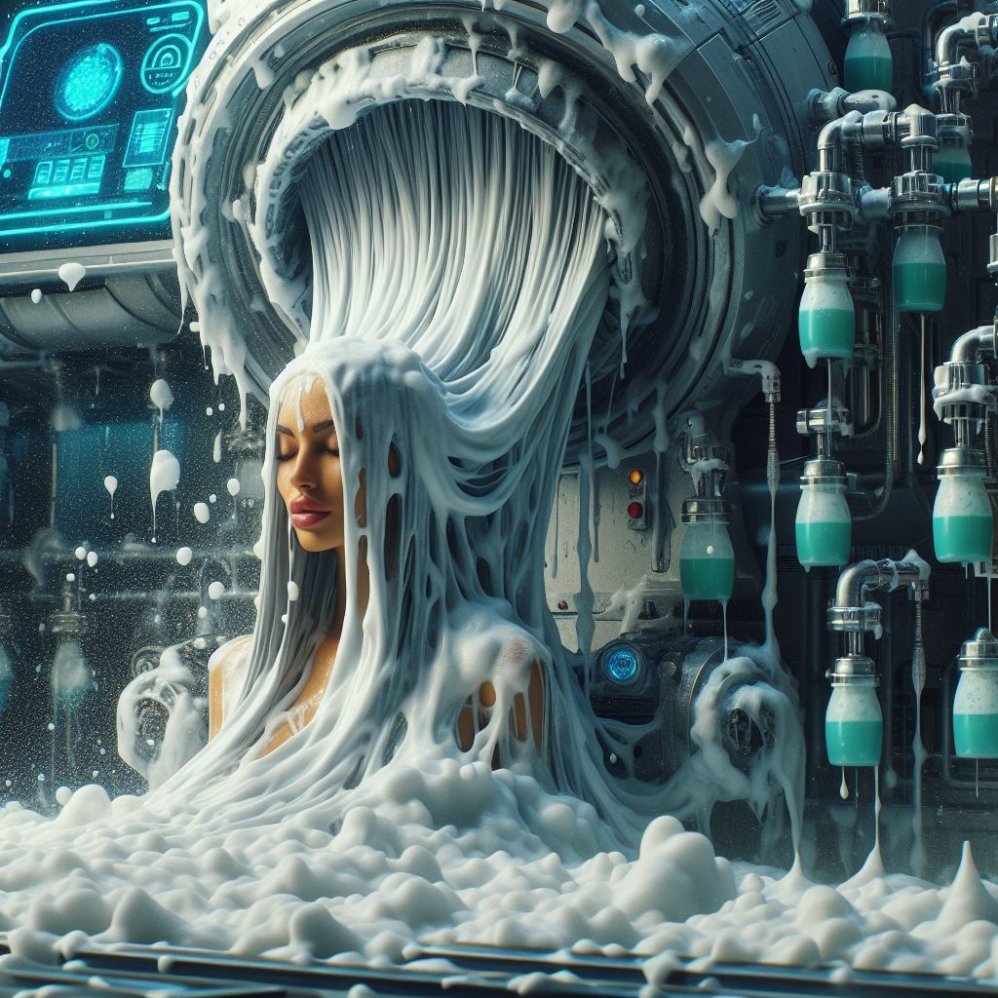 EffHorizon's tweet photo. #aiart #aiporn #surreal #latherfetish #soapfetish #soapy #shampoofetish #scifiart #lathermachine #foammachine https://t.co/6EW56LFSx6
