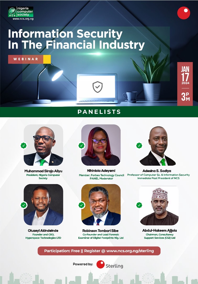 NigeriaComputer's tweet photo. 🔐💻 Join us on for an exclusive webinar on "Information Security in the Financial Industry." 🌐 
Gain insights, strategies, and best practices to safeguard financial data in the digital age. 
#InfoSecWebinar #FinancialIndustrySecurity 🚀🔒
#FNCS https://t.co/n69EIcvQgY