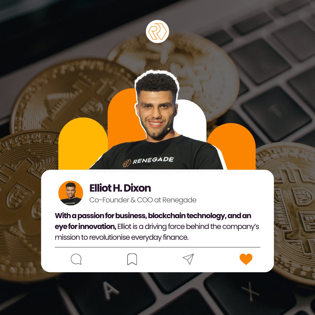 renegade_app's tweet photo. 👋Meet Elliot H. Dixon, Renegade's Co-founder &amp; COO from Southport, UK 🌍 

With ties in Spain &amp; England, he brings a global view. A seasoned retail trader with 4+ years in finance, including crypto. 

🚀Join us in reshaping finance under his expertise. #crypto #fintech #renegade https://t.co/ilEJO9kgBZ