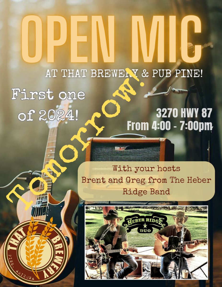 It might be snowy today, but tomorrow we'll be hosting our first open mic of 2024! Come join Brent and Greg for great live music, great food, and the savory goodness of craft beer! #OpenMicNight #THATBrewery #THATBreweryAndPub #PineStrawberryAZ