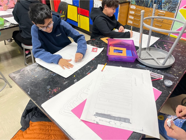 The students in Ms. Ferrante's Studio in Art class recreated large scale candy logos using the grid method.