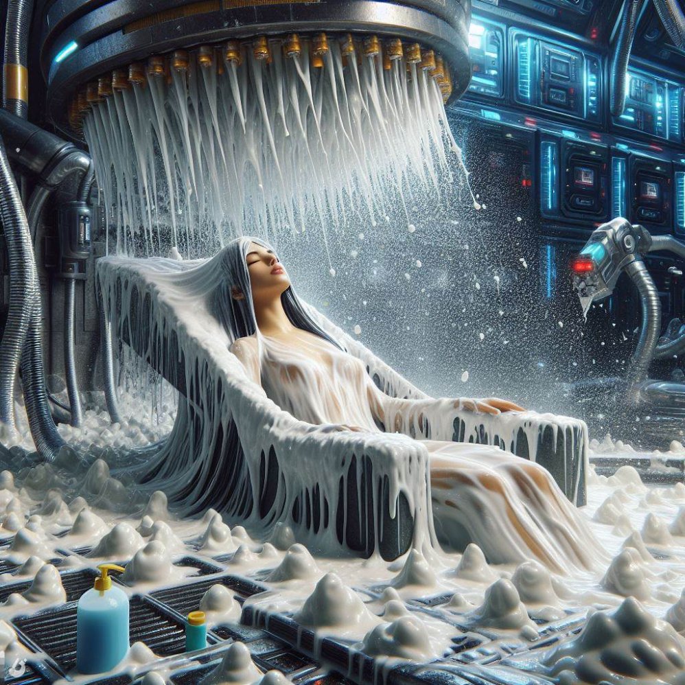 EffHorizon's tweet photo. #aiart #aiporn #surreal #latherfetish #soapfetish #soapy #shampoofetish #scifiart #lathermachine #foammachine https://t.co/bg0JYknPgd