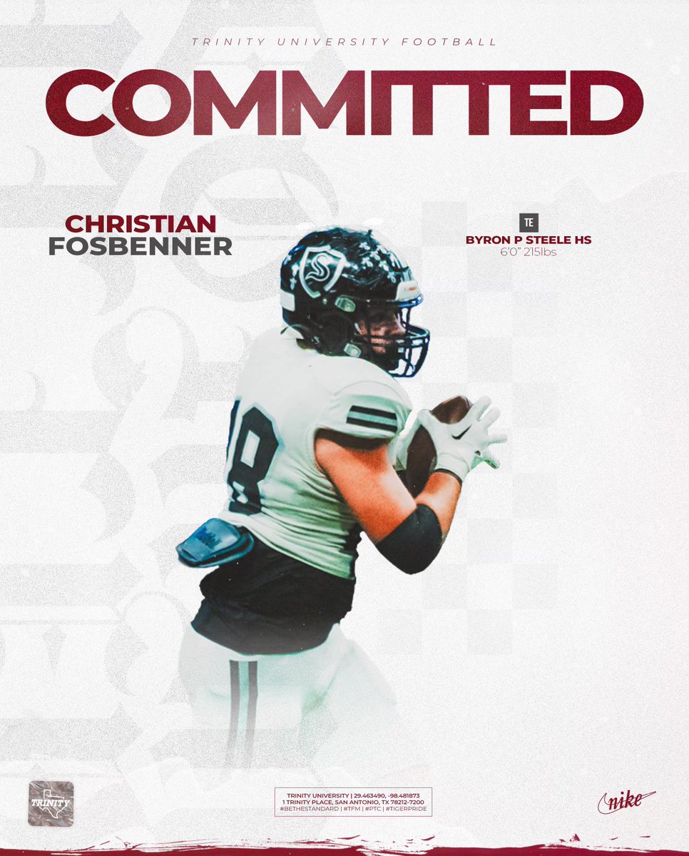 ChristianFosbe1's tweet photo. It has been a privilege playing football and going to school @Football_Steele but I am blessed to announce my commitment to @TUFootballTX where I will be able to continue my academic and athletic career playing for the Tigers.  @JerhemeUrban83 @CoachGezella @knights_coachb @SATXrecruiting