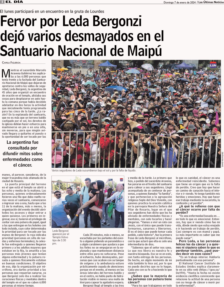 Evento masivo criminal sobreexpuso temerariamente a riesgo inminente de salud a población vulnerable, por factores ambientales e infectocontagiosos, consumando daño; organizado por Iglesia Católica en po$ de charlatanería sobre cáncer y "sanaciones" de Leda Bergonzi. Indignidad