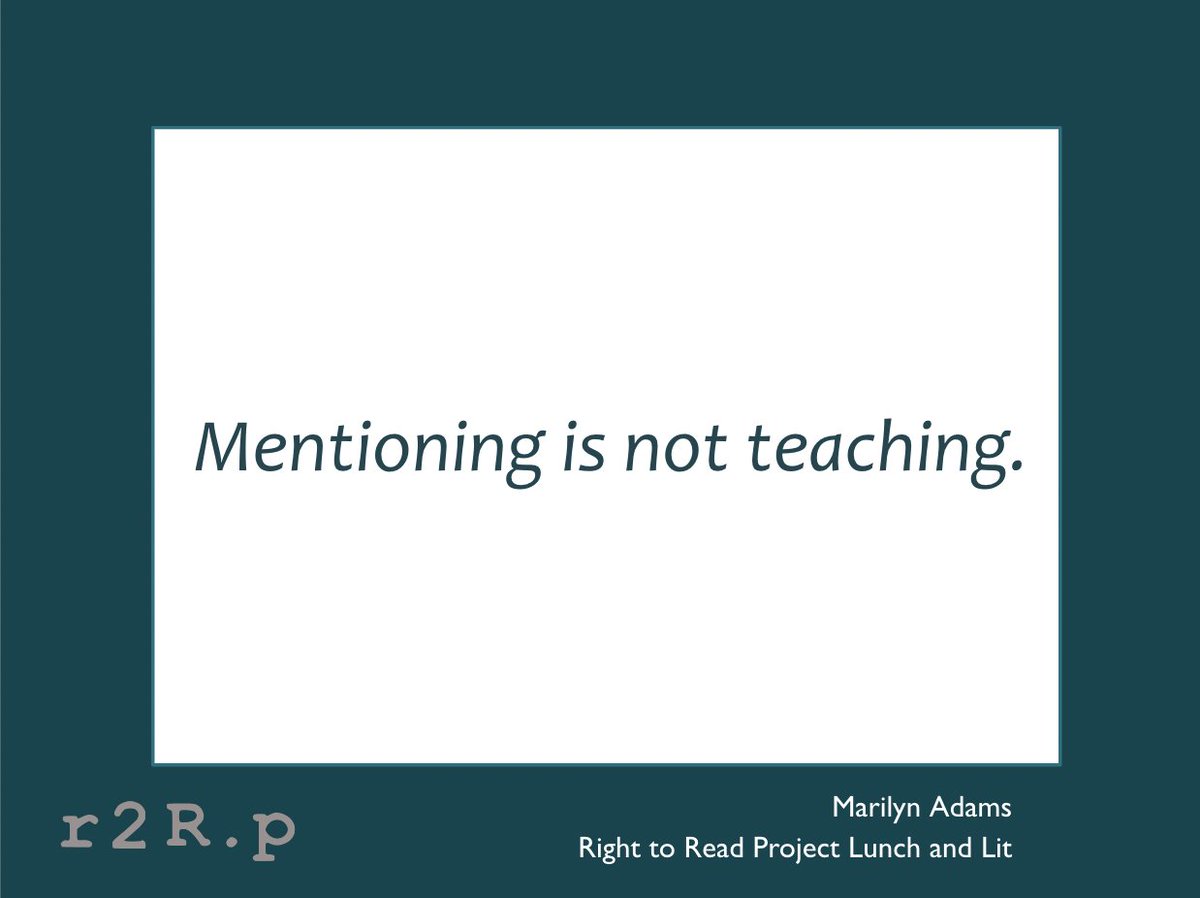 right2readproj's tweet photo. So many great nuggets from Lunch and Lit!

Like this one from Dr. Marilyn Adams, in discussion with Patricia Alexander and Courtney Hattan. 

Adams continued to say, "To teach is to ensure learning." https://t.co/GnHkuYD313