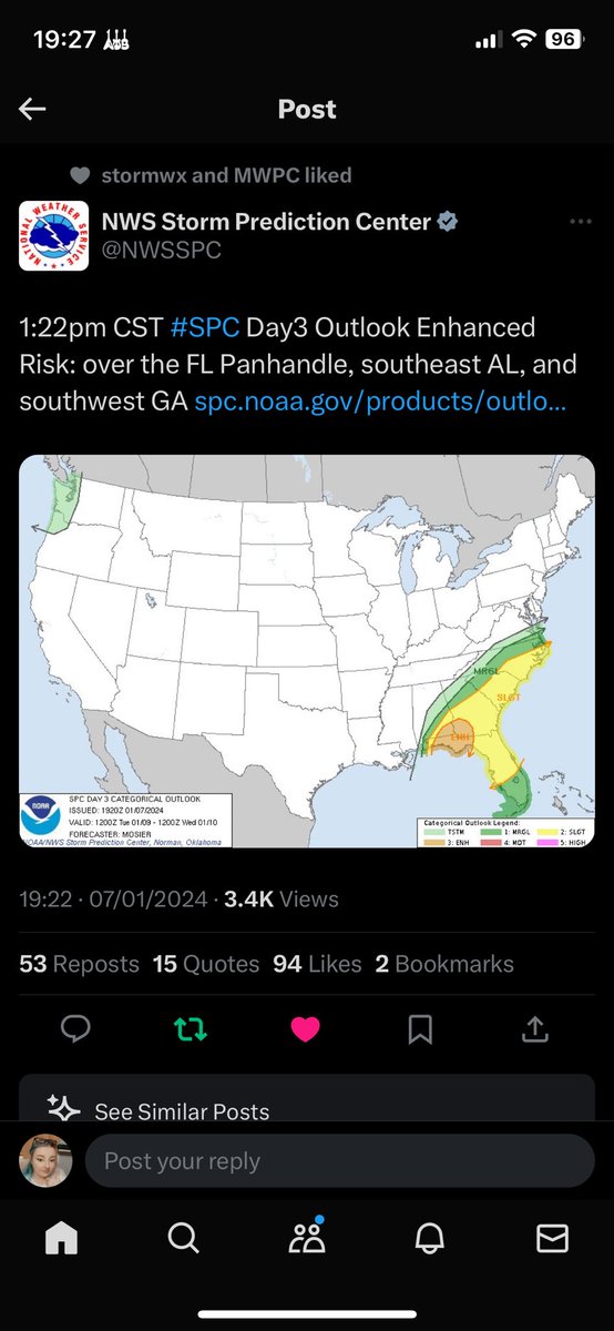 KizzyRaeWx's tweet photo. cross posting from facebook because i’m lazy. 

pre-warning ahead of monday and tuesday, i will be doing my best to cover the tornado warnings issued over the next few days, but id like to have a quick moment to remind everyone of the importance of having preparations in place over monday/tuesday. 

tuesdays outlook has just been upgraded to an enhanced, and mondays is still enhanced at the moment, but the wording of the SPC for Monday specifically indicates that it is going to be a definite tornado day. (i.e the use of the phrase “strong QLCS tornadoes”)

with this in mind, i want to remind everyone to charge those weather radios, make sure your safe spaces are prepared, and you have multiple ways of receiving warnings over the next few days. i shall do my best to relay warnings as much as possible over here and on twitter, so people do get to see them in a variety of places.