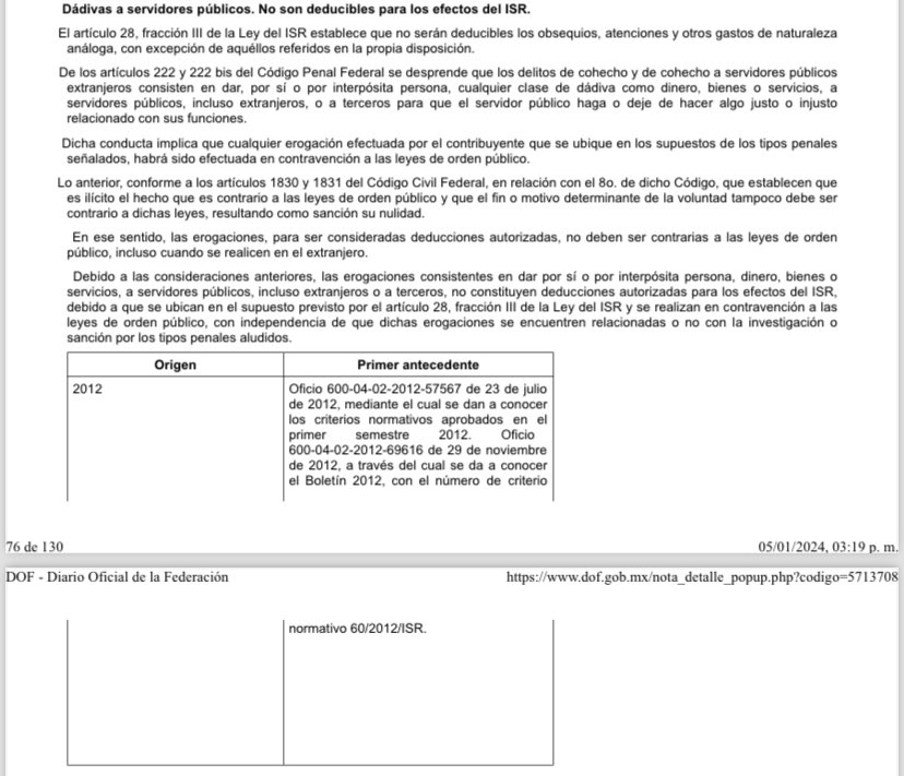 Me pregunto si habrá algún otro país en el que la autoridad fiscal haya tenido que aclarar que las mordidas no son deducibles de impuestos.