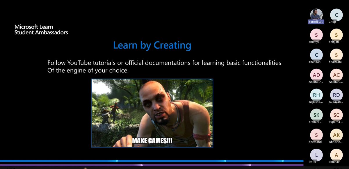 sarosij_'s tweet photo. Successfully hosted my first event as a #mlsa on Game Development 🎮 #gamedev https://t.co/KH2Qvy4O60