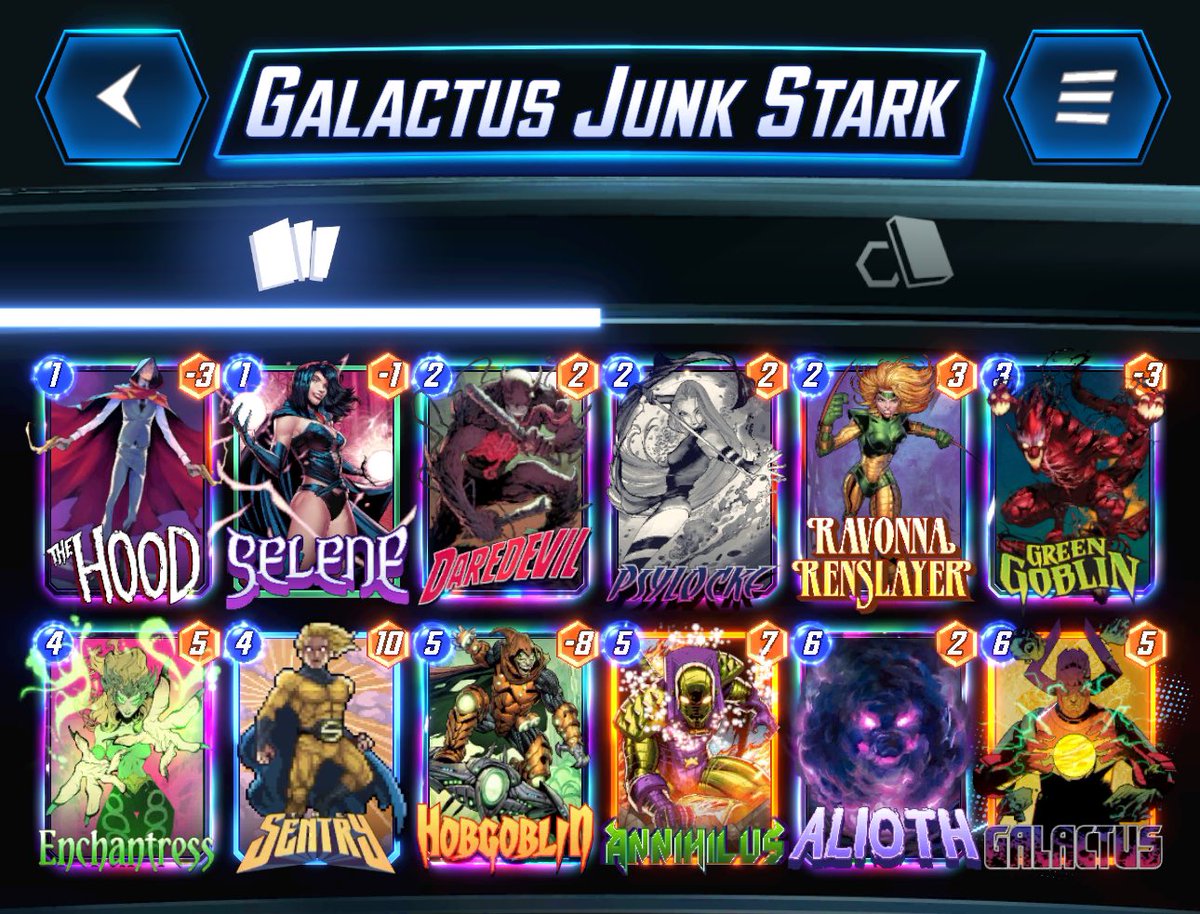 @WillowCCG @Mortaine_MG I’ve been playing this for a little bit. Honestly not great but full clogging then hitting them with Galactus is great. I just wish they’d make him a more “viable” card again but as soon as they did everyone would beg him to be nerfed again 😭