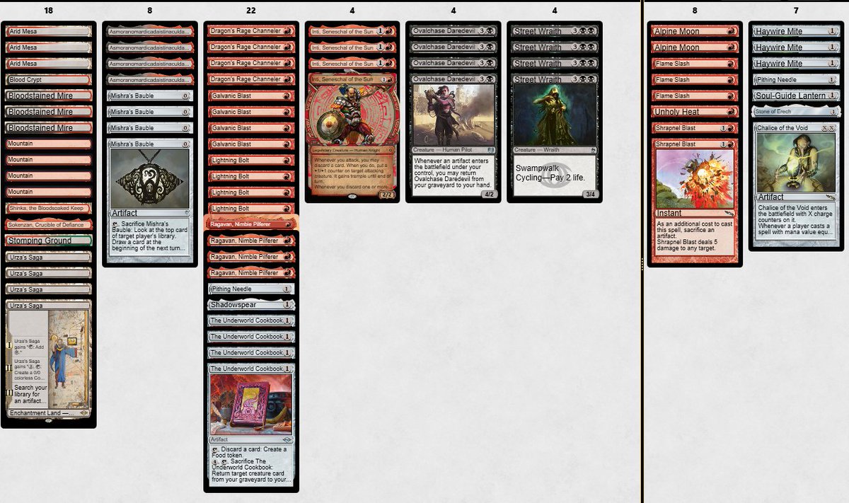 reto_mtg's tweet photo. Played my first ever Modern Challenge today and snuck into Top 8!😱
Monored Asmo-Inti is gas... just dodge the Yawg matchup 😅

R1: 4c Omnath  LWW
R2:  Burn  WW
R3: Merfolk  WLW
R4: Amulet  WLW
R5: Yawg  LWL
R6: Scales  WW
R7: Scales  LL
R8: GB Rock  LWW
T8: Yawg  LL

@fireshoes https://t.co/EeK4jMKoCt