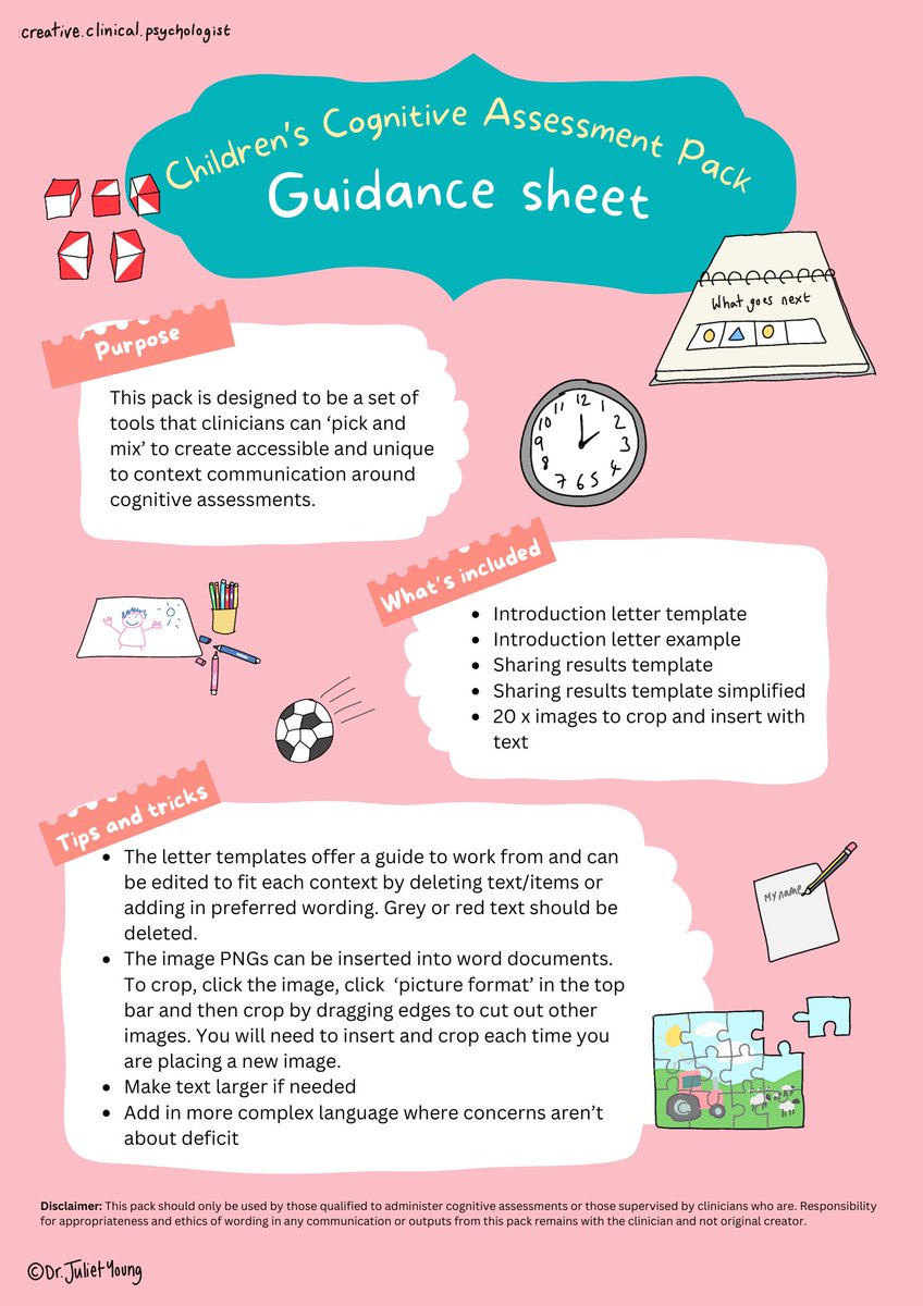 patreon.com/posts/children… This is a new resource I am quite proud of. It is a set of tools that can be used to communicate with children about cognitive assessments. The pack includes introduction and feedback letter templates and 25 mini images that can be inserted into text.