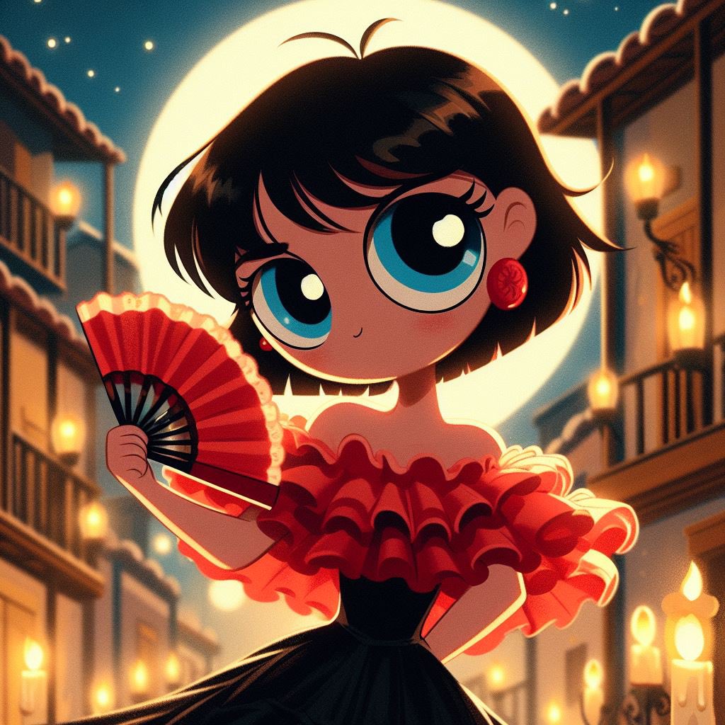PiratePon's tweet photo. Miss Keane as a Flamenco Dancer. #powerpuffgirls #mskeane #flamencodancer #BingAI #BingImageCreater https://t.co/mZ1pC6oELT