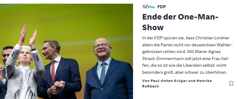 quickstephan's tweet photo. ZEIT und SZ haben "analysiert" und halten die möchtegern Grüne Strack-Zimmermann für die Hoffnung und Rettung der FDP. Sowas kann man sich echt nicht ausdenken😆. #3K24 #FDP #Dreikoenig #allesausserunentschieden https://t.co/1WKARyi5j7