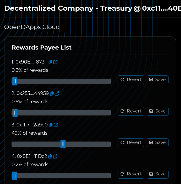 cfr_labs's tweet photo. We have successfully distributed the rewards for #DTM3 on @defichain DMC mainnet! 🚀
A total of 1% ownership of OpenDApps Cloud decentralized entity and 1% of revenue rewards went to the top 3:
1. @Honzan9 0.5%
2. Voyager - 0.3%
3. @tweetmaxll - 0.2%
Congratulations to the winners!
Let us give you a short explanation of what these rewards are and what they can be used for.
OpenDApps Cloud is a multi-sign shares-based decentralized entity and any transaction it executes has to go through the governance system.
This governance process is split into three steps:
1. Publishing a proposal
2. Voting on the proposal
3. Execution of the proposal
To be able to use the governance system, a wallet has to have shares for that entity. These shares are split into 1000 copies of an ERC1155 NFT, making them tradeable.
The winners all got a total of 10 shares (1%) ownership of the OpenDApps Cloud entity and can now take part in the governance process. A proposal can be made by anyone with shares, but for a proposal to be executed, a voting majority of 50% + 1 share is required.
On top of the decentralized shares, #DTM winners got % of the revenue rewards generated by OpenDApps Cloud usage.
All the services on our platform have fees and those fees get distributed as revenue rewards. These are accessible through OpenDApps Cloud treasury on our dApp.
Links to shareholders list and treasury will be available below.