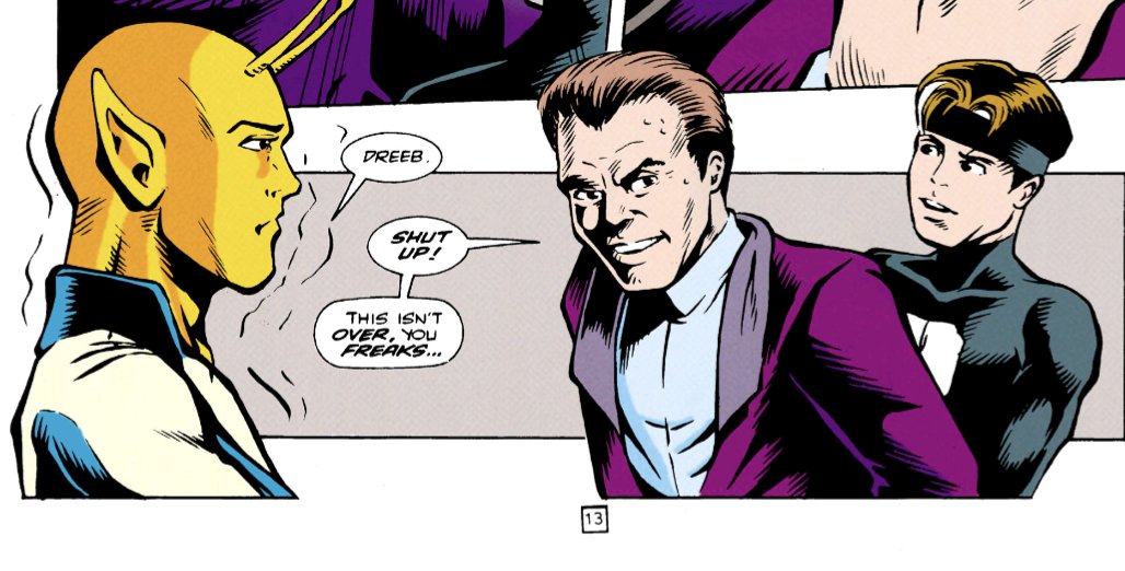AboutSuperman's tweet photo. 1) Legionnaires #19 - October 1994 #LLRL
Saturn Girl and Livewire team up to interrogate the terrorists that attacked RJ Brande, and learn that they answered to Brande's employee Roderick Doyle. Chameleon and Invisible Kid take Doyle into custody https://t.co/0njo0mk2p3
