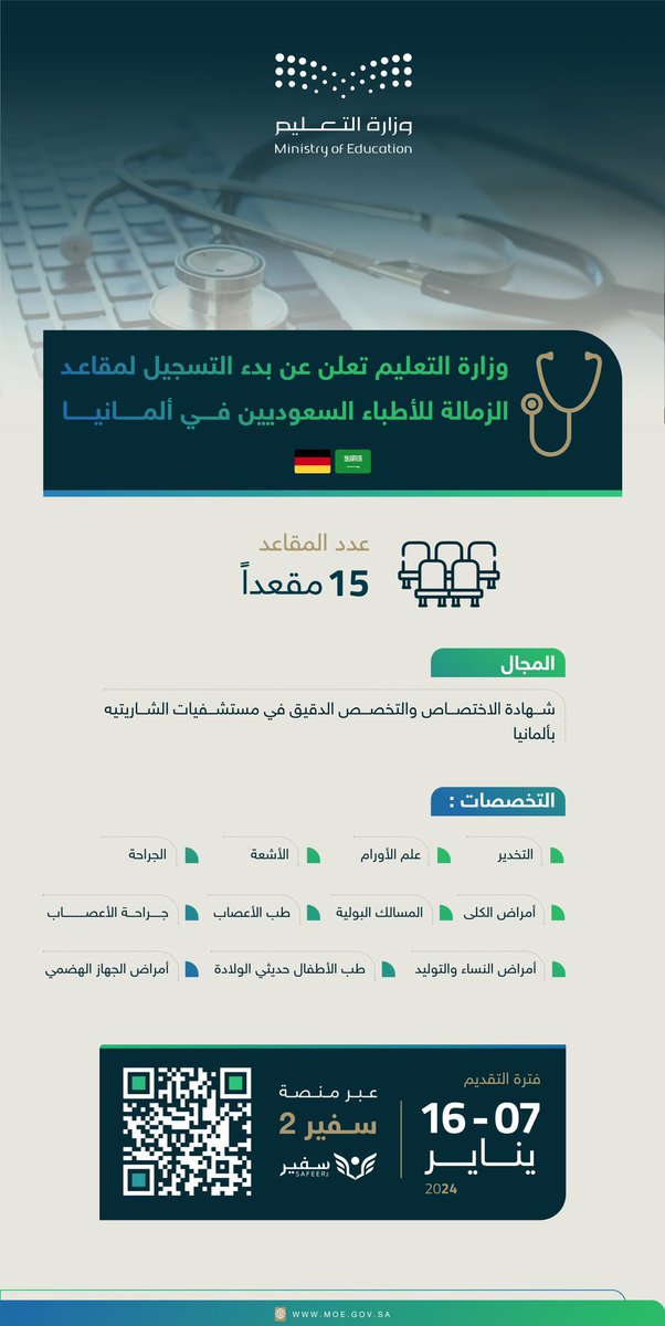 moe_gov_sa's tweet photo. #وزارة_التعليم تُعلن بدء التسجيل لمقاعد الزمالة للأطباء السعوديين في ألمانيا.

https://t.co/T3rXTik7Sm https://t.co/PiT5iQI9Gf
