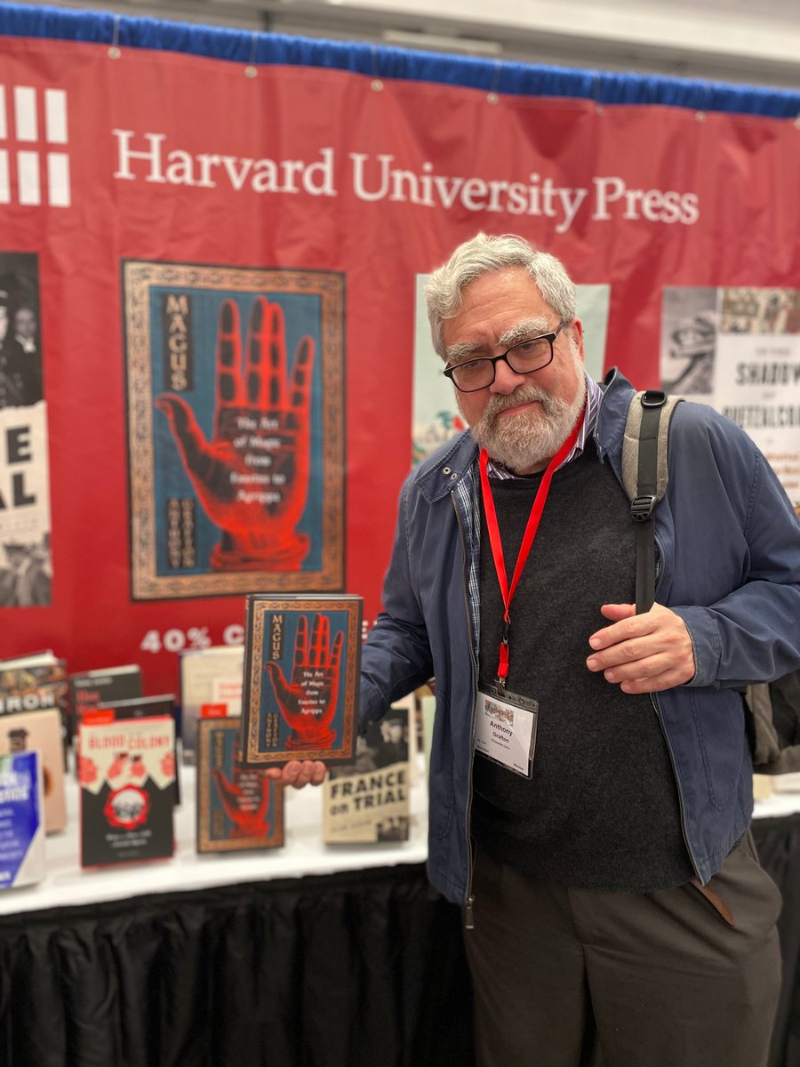 Harvard_Press's tweet photo. Anthony Grafton stopped by the HUP booth at #AHA24 to check out his new book, Magus.  @AHAhistorians 

ICYMI: here's a great revew of the book from @adamgopnik in the @NewYorker: 
 
https://t.co/zBqV0GiZGq https://t.co/LOweoz42N2