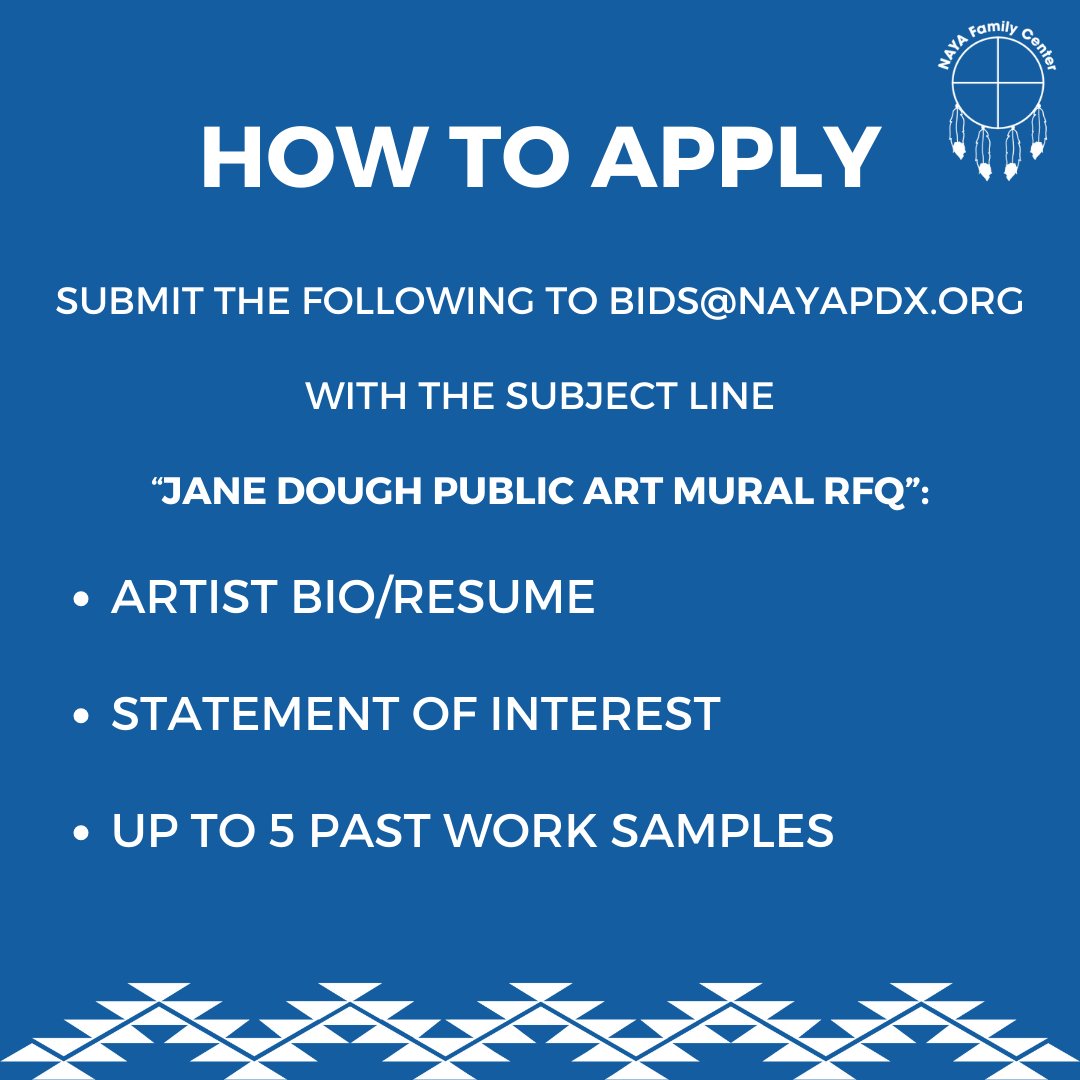 Calling all Native American artists in the Portland area! We are looking for talented artists to create an original mural for a portion of the wall on the north side of the Jane Dough building on the corner of NE Wygant at 42nd Avenue. ow.ly/G3lj50Qopa5