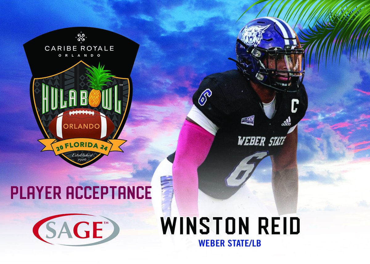 Winston Reid @Winstonreid43 the hard-hitting and playmaking linebacker from @weberstatefb has accepted his invitation to play in the 2024 @CaribeRoyale Orlando @SageCards @DraftDiamonds