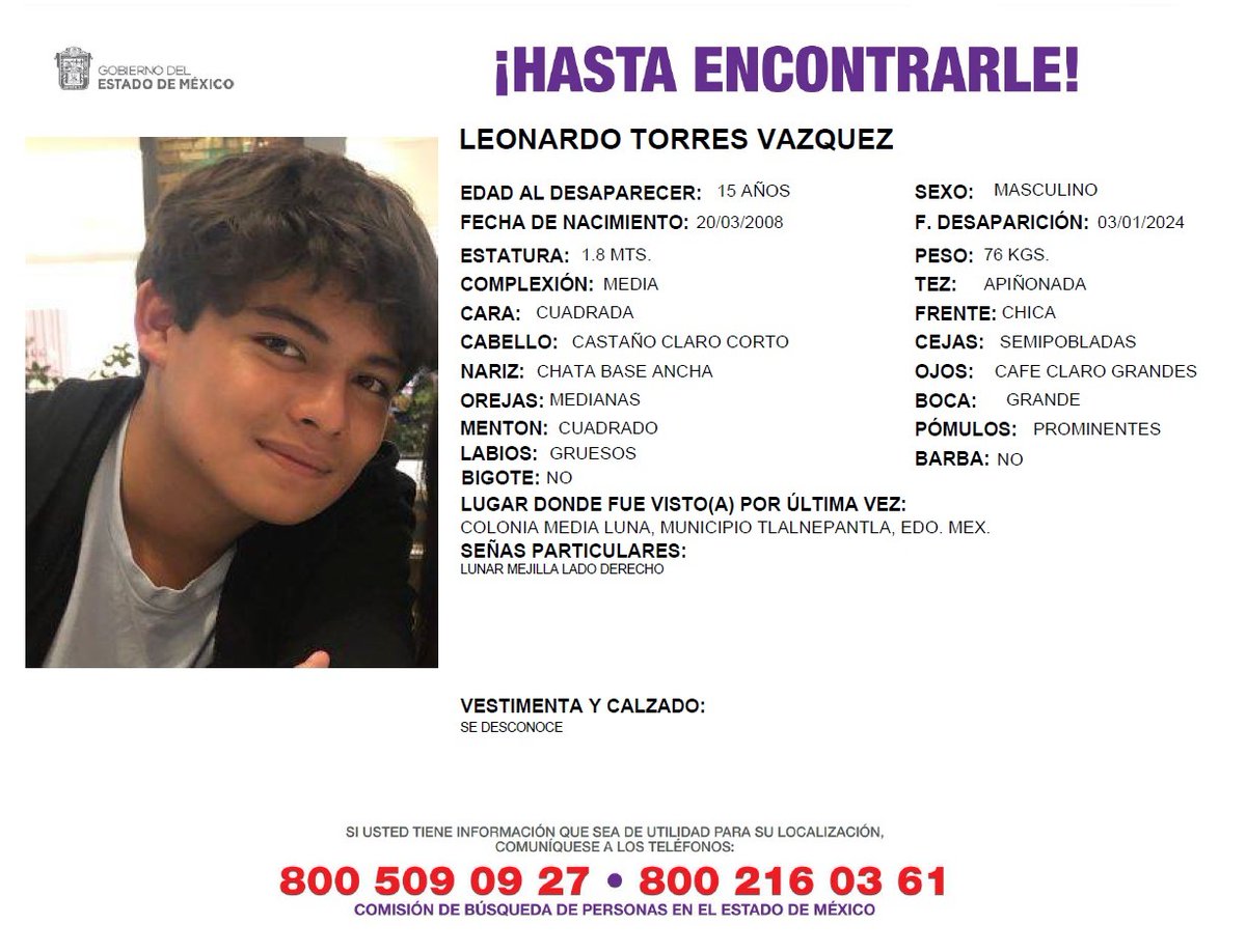 QuePocaMadre_Mx's tweet photo. SALE A BUSCAR A SU NOVIA Y AHORA BUSCAN A LOS DOS 😱🔍‼
Leonardo Torres salió a buscar a su novia Camila Belén, quien desapareció el pasado 3 de enero, ahora él también es buscado. Ambos fueron vistos por última vez en el Mpio. de #Tlalnepantla, #Edomex. https://t.co/xxs33SxxTW