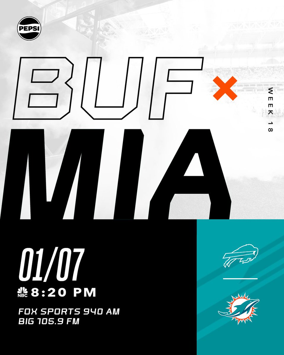 MiamiDolphins's tweet photo. 🏈: #BUFvsMIA
⏰: 8:20 PM EST
🏟️: @HardRockStadium
📺: @SNFonNBC
📻: @BIG1059FM &amp; @FoxSports940
📲: Official Miami Dolphins
💻: https://t.co/Rb3EeZ7I3C https://t.co/eqvnF3iLkH